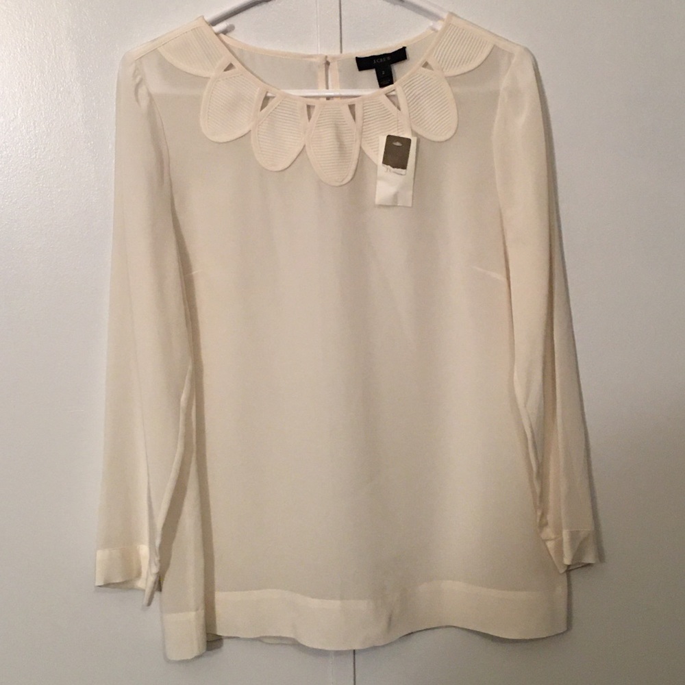 J. Crew cream silk petal collar blouse NWT